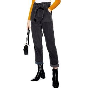 Topshop Women's Navy Blue  Corduroy Paperbag Waist Trousers Size US 12